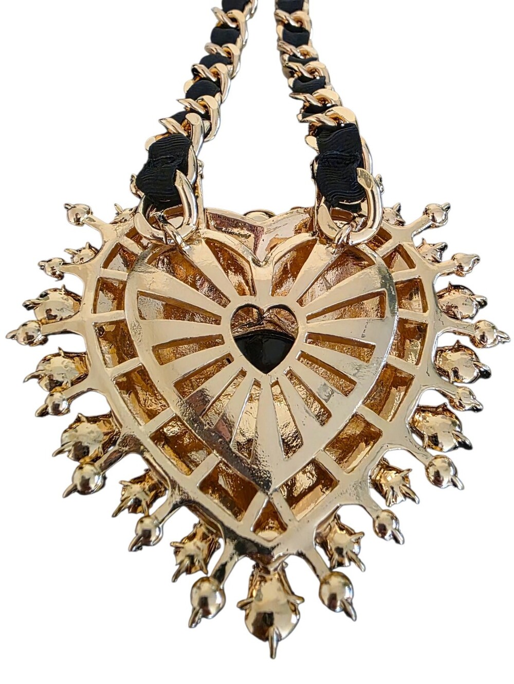 NEW Betsey Johnson Rockin Riches Heart Statement Gold Necklace Crystal Evil Eye - Picture 2 of 9